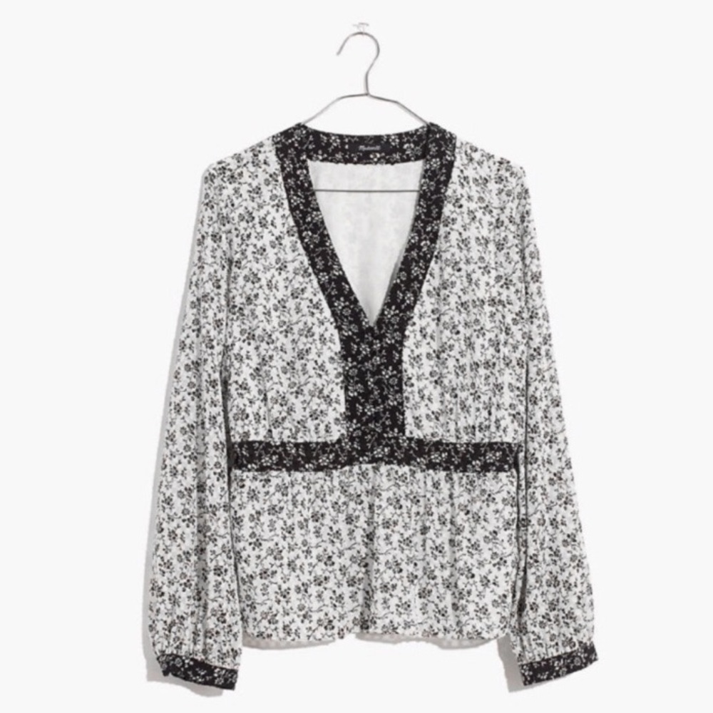 Madewell NWT NEW Clipdot Branch Floral V-Neck Peplum Top XL